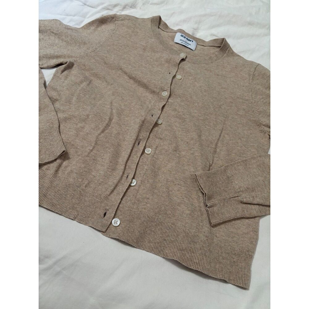 Beige Button Front Crewneck Cardigan Sweater Size Small - Picture 7 of 7